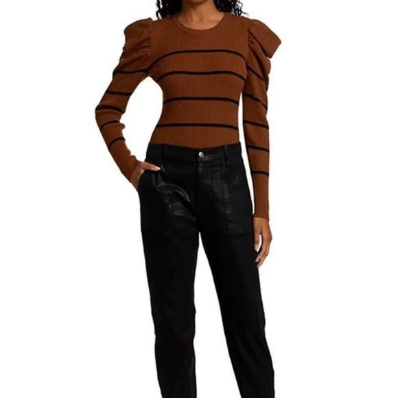 (New) Stripe Rib-Knit Puff-Sleeve Sweater - Picture 2 of 6